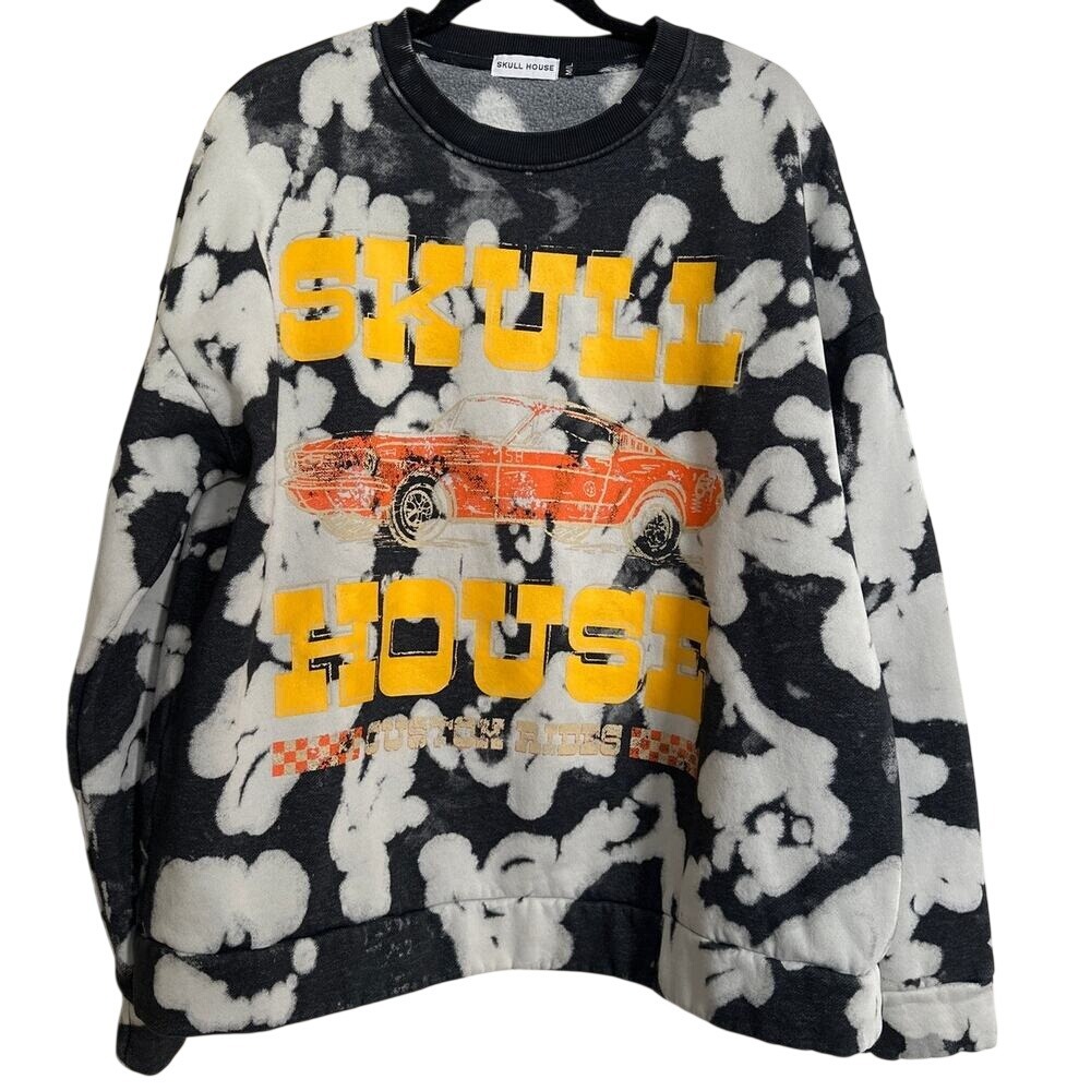 Skull‎ House Designs Bleach Tie Dye Muscle Car Graphic Sweatshirt - Size M/L